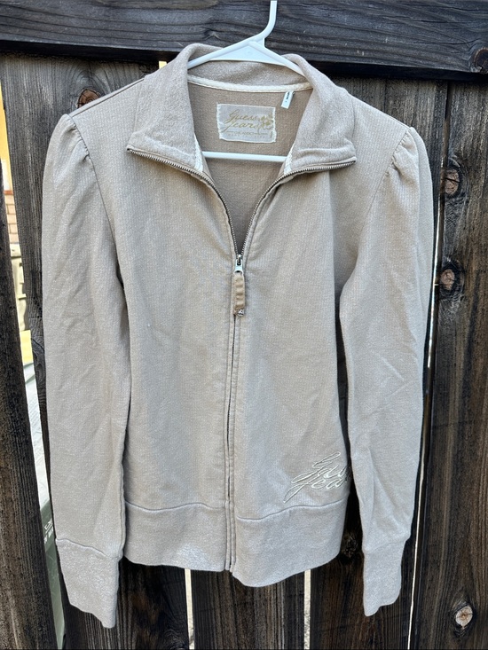 Guess Jackets & Blazers - Guess Taupe lightweight Zip-Front Jacket with silvery shimmery threads